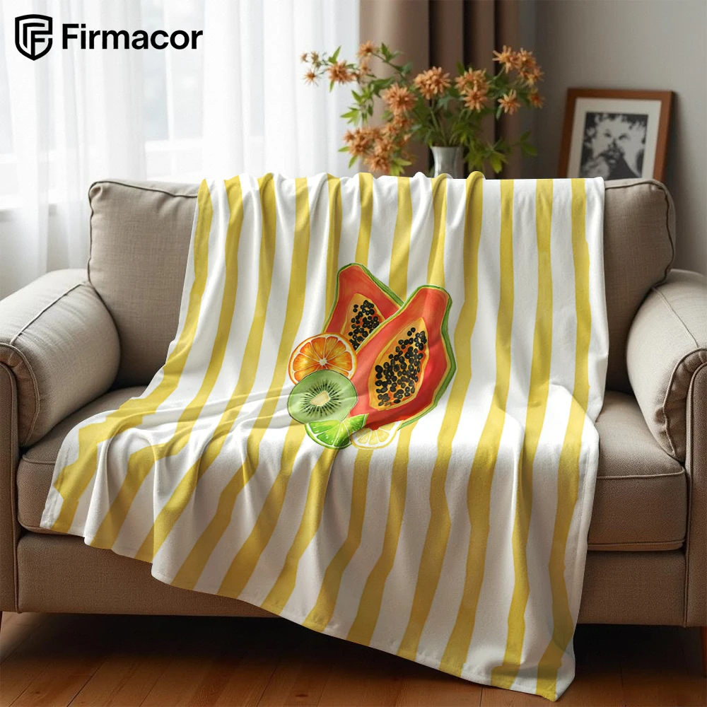Striped Fruit Cartoon Anime Print Flannel Blanket Soft Warm Throw for Kids Bedroom Sofa Bed Christmas Office Car