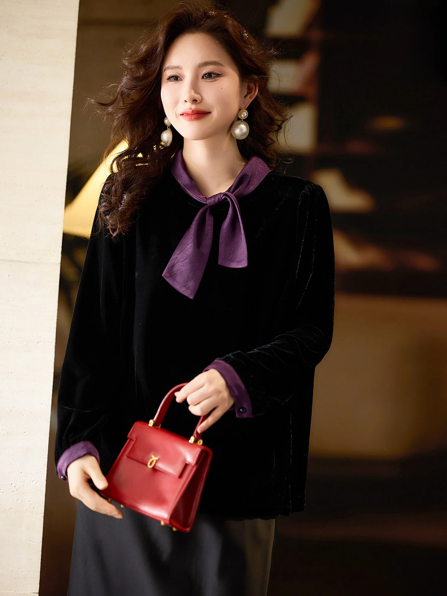 

Velvet Long Sve T-irt Women's Spring New Sle Knot Casual Comfortable Breathable Street Sle Loose Fit Top