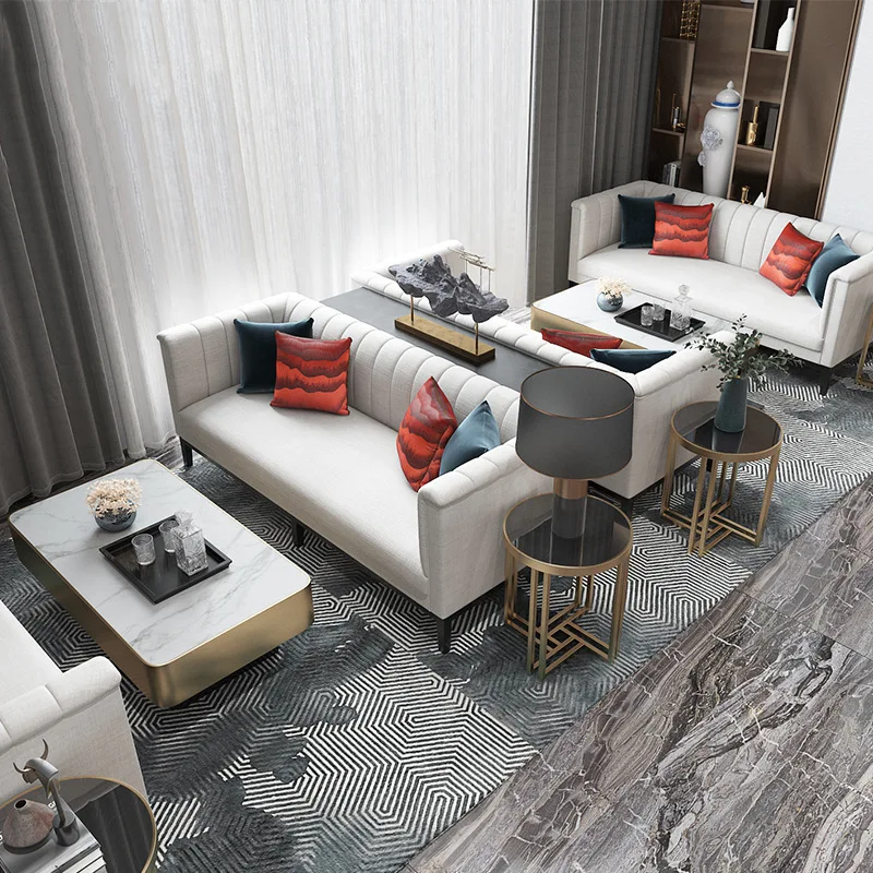 

New Chinese-style sales office negotiates sofa table and chair combination hotel lobby rest reception double card seat