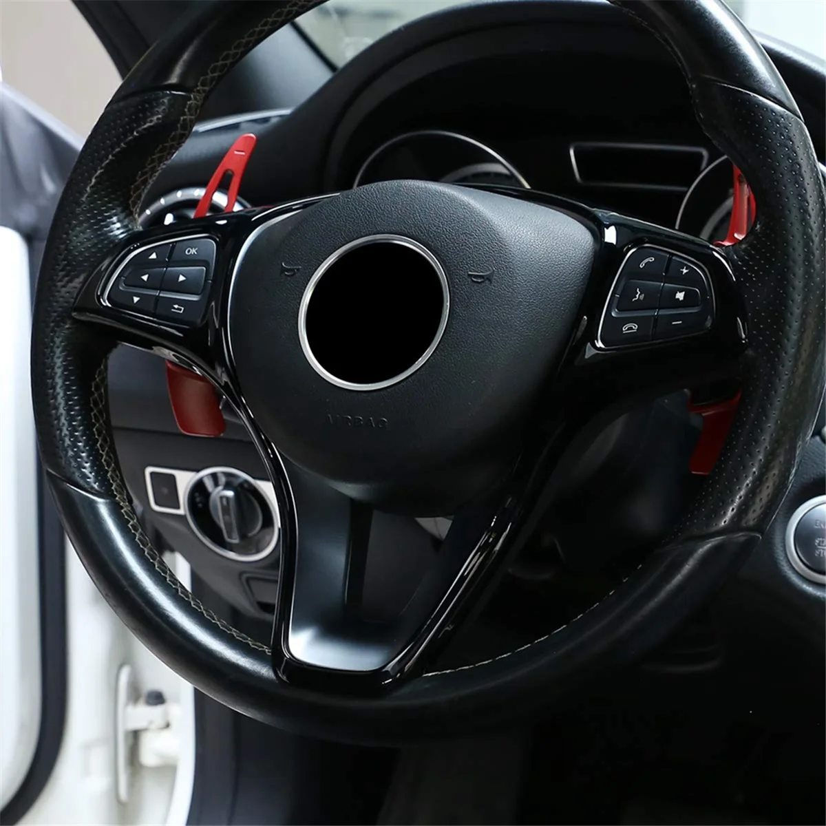 إطار تزيين عجلة قيادة السيارة ، غطاء تشذيب ، أسود لامع ، مرسيدس بنز C ، E Class ، GLC ، CLA ، GLA ، W205 ، W213 ، X253 ، X156