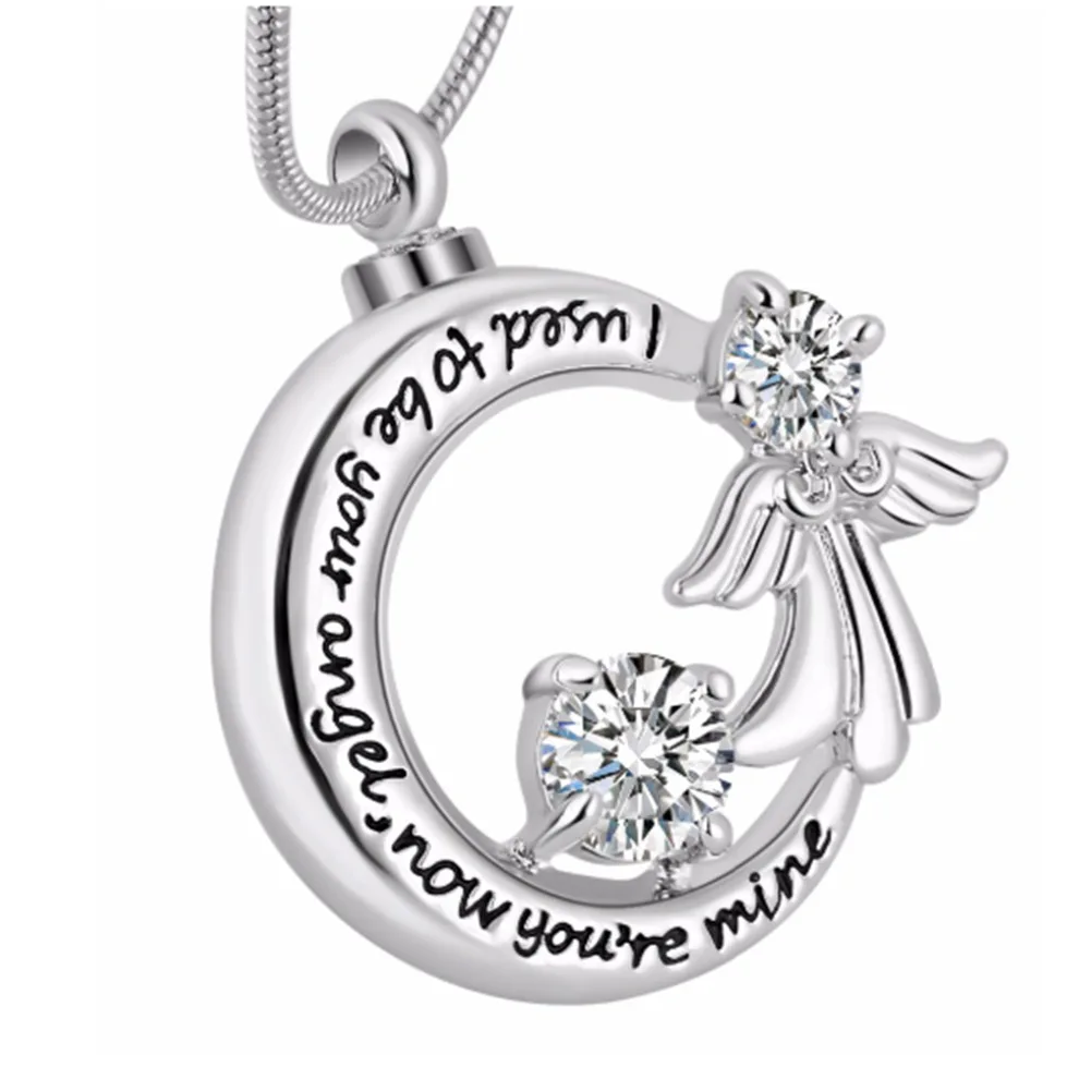 Heart Cremation Necklace for Ashes Urn Necklace Memorial Keepsake Pendant Jewelry I Used to be Your Angel Now You're Mine