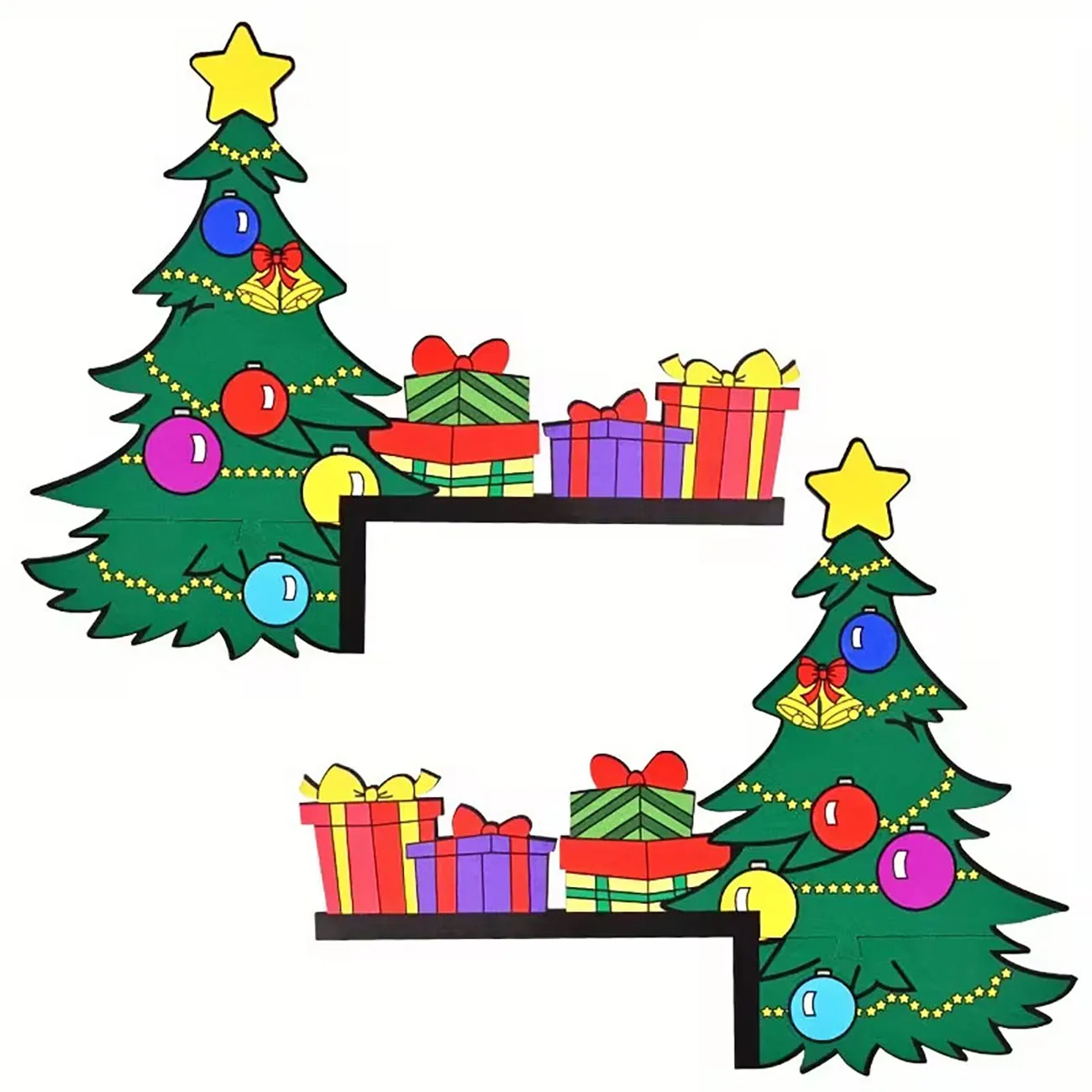 2Pcs Christmas Tree Gift Box Wooden Door Corner Decor 2D Flat Ornament For Xmas Home Door Frame Decoration