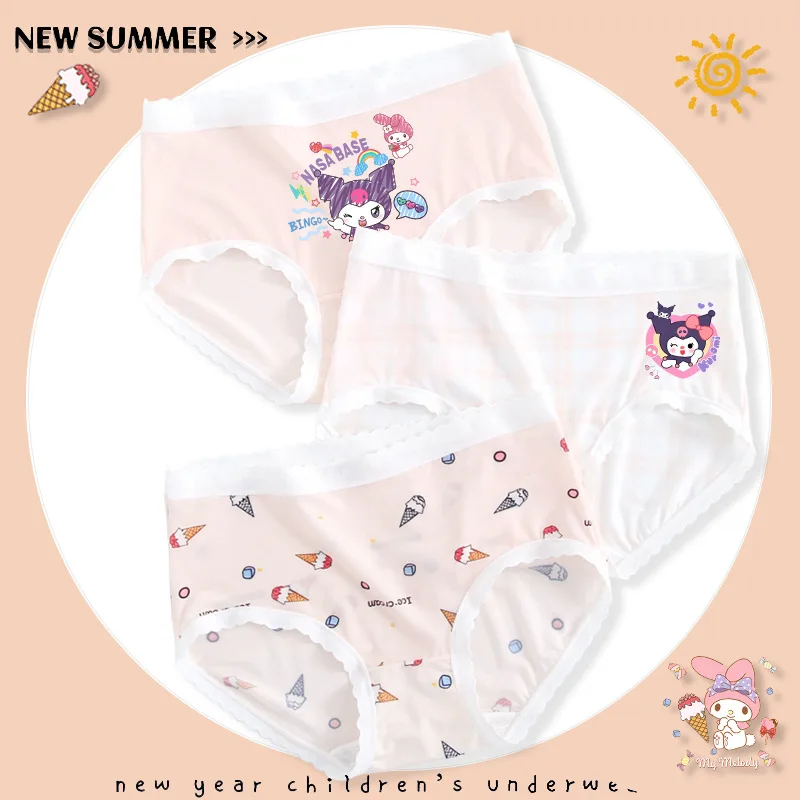 Sanrio Kuromi Children's Underwear New Summer Cartoon Girls Briefs Baby Girl Antibacterial Shorts Skin-Friendly Girl Clothes
