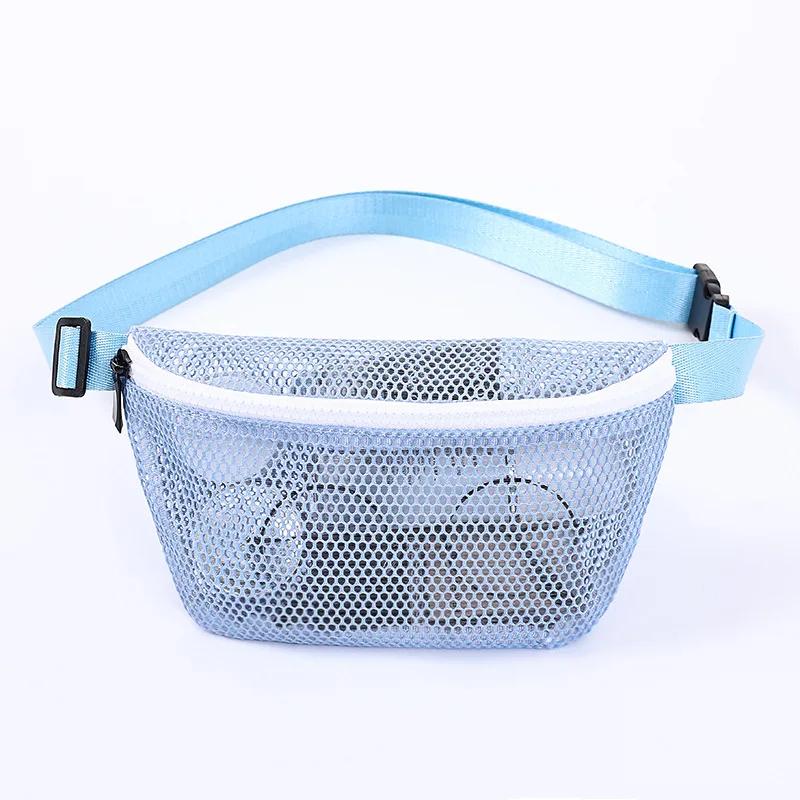 Hollow Out Mesh Waist Bag Zipper Adjustable Hip Belt Bag for Sport Wide Shoulder Strap See Through Portable Mesh Purse Cycling
