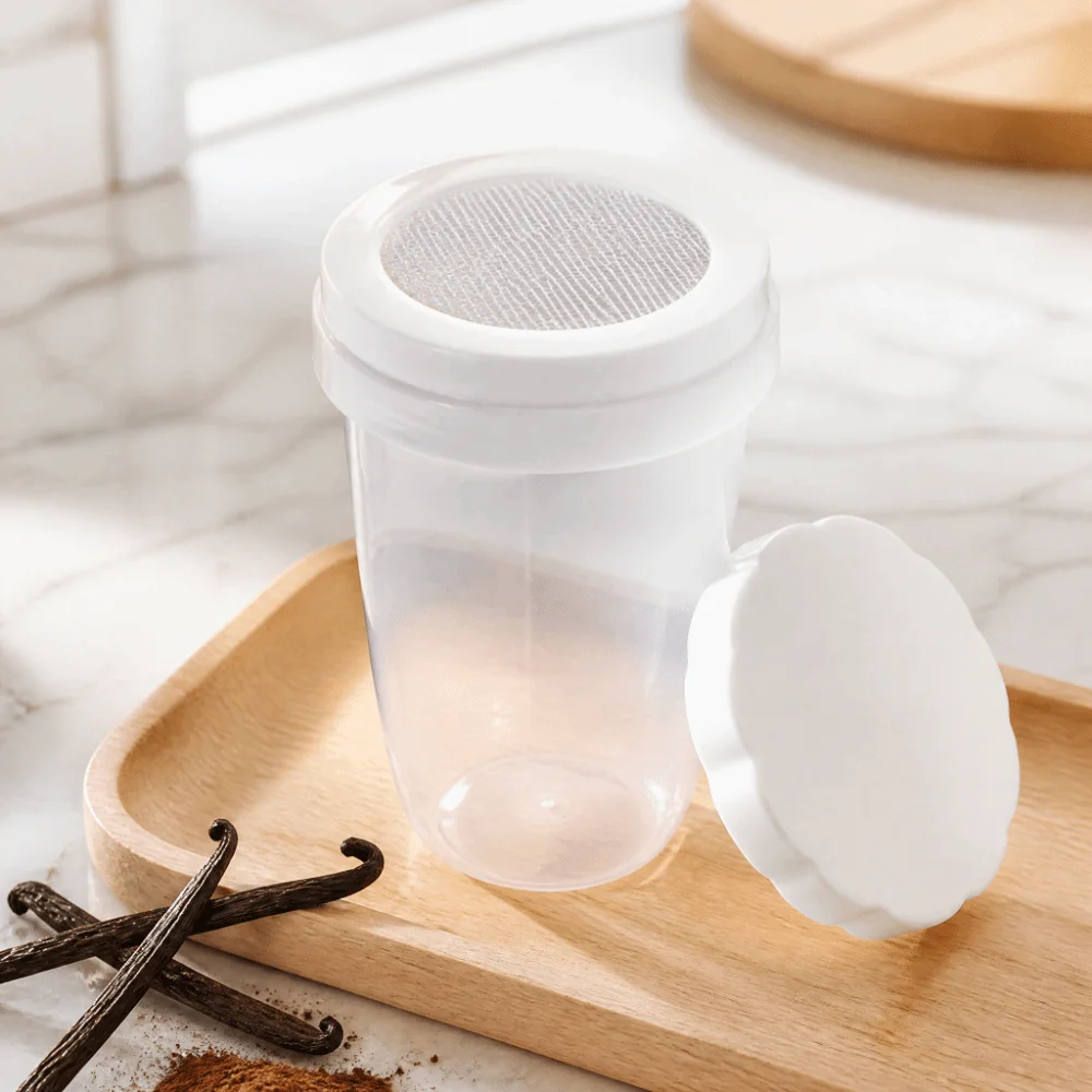 Plastic Powder Sugar Shaker White Innovative Design Flour Dispenser Bottle with Lid Multipurpose Manual Flour Sifter