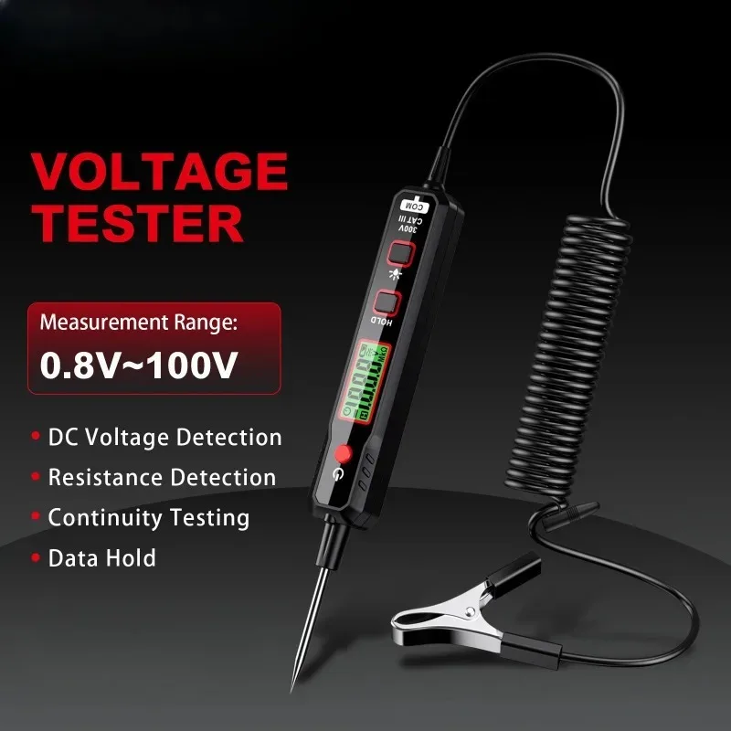 

Тестер напряжения для автомобиля с подсветкой, функцией проверки сопротивления NCV, автоматический детектор напряжения постоянного и переменного тока 100В