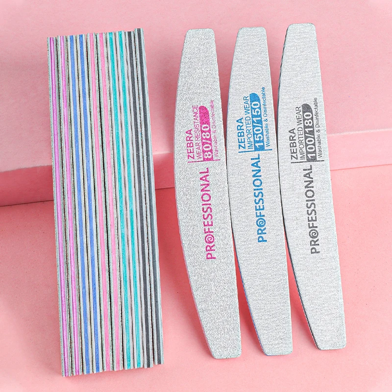 20 /50 Pcs Washable Zebra Sandpaper Nail Buffers Dual Sided Professional Nail Sanding Files 80 100 150 180 Grit Manicure Tools