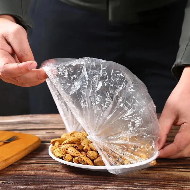 100pcs Disposable Food Cover Plastic Wrap Elastic Food Lids For Fruit Bowls Cups Caps Storage Kitchen Fresh Keeping Saver Bag