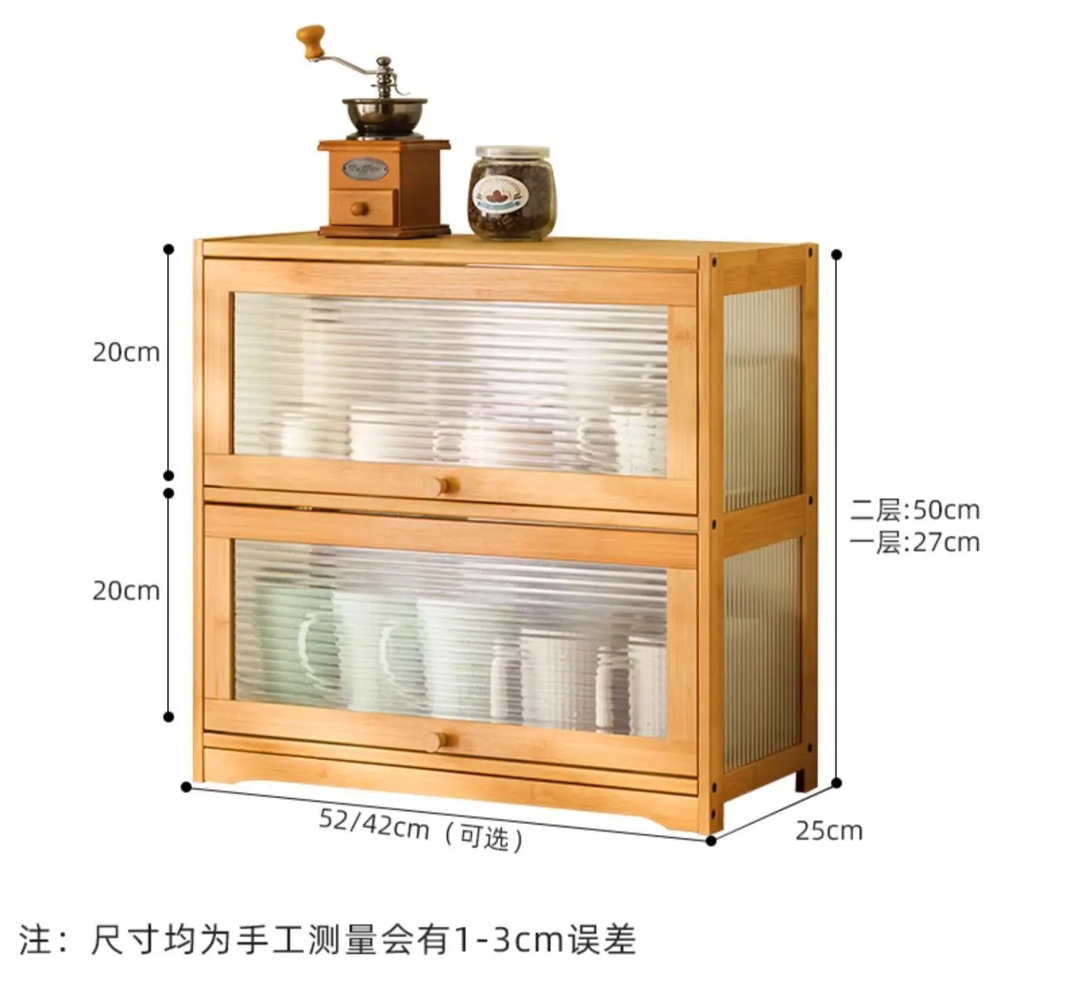 Natural Bamboo Storage Cabinets Dustproof Acrylic Doors Cup Holder Tea Set Display Kitchen Organizer Dining Room