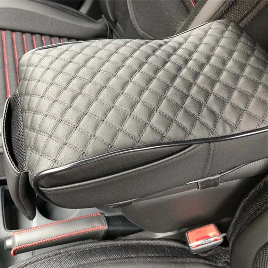 

Black PU Leather Car Armrest Cushion Pad Center Console Box Top Cover Pouch Bag