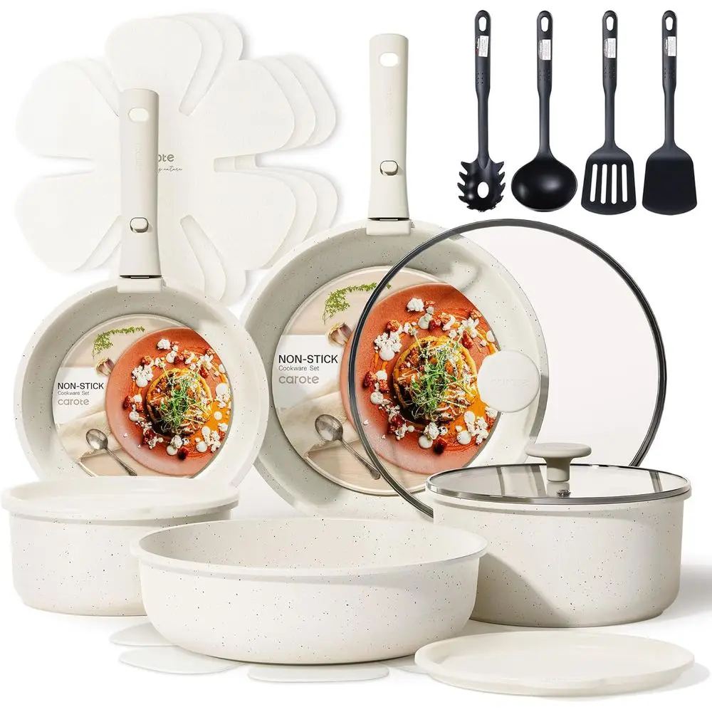 

19pcs Pots and Pans Set, Nonstick Cookware Set Detachable Handle, Induction Kitchen Cookware Sets Non Stick with Removable Handl