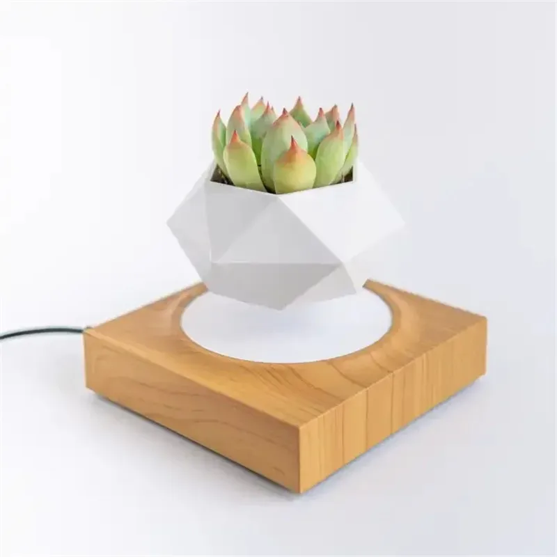 Plant Pot Holder Magnetic Levitating Wood Design Rotating Floating Pot Planter for Home Decorative Pot