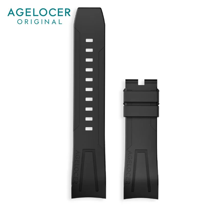 AGELOCER Tourbillon Original Rubber Strap Pin Buckle 22mm Black White Strap