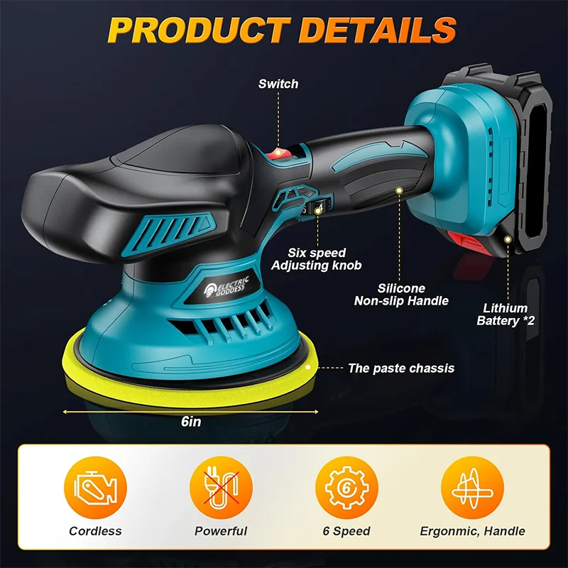 Electric Goddess Eccentric Vibrating Polishing 6 Speed Control Rotation Speed 2500-7000RPM Polished Power Tool Home DiY