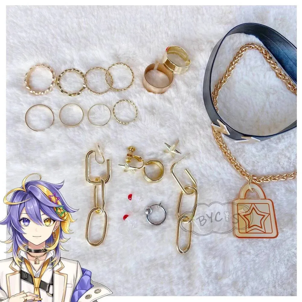 

NIJISANJI Vtuber Aster Arcadia Cos Earrings Cosplay Clip Ear Pins Rings Necklaces Hairpin Halloween Anime Prop Jewelry