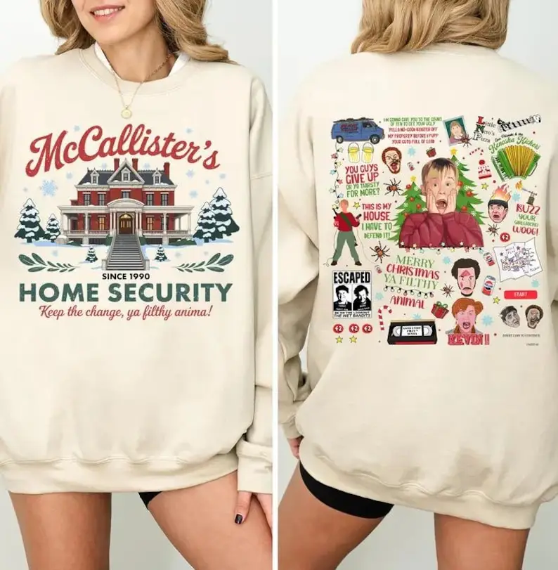 Sudadera divertida para solo en casa, camisa Retro de Navidad para ver películas, sudadera térmica de manga larga para otoño e invierno