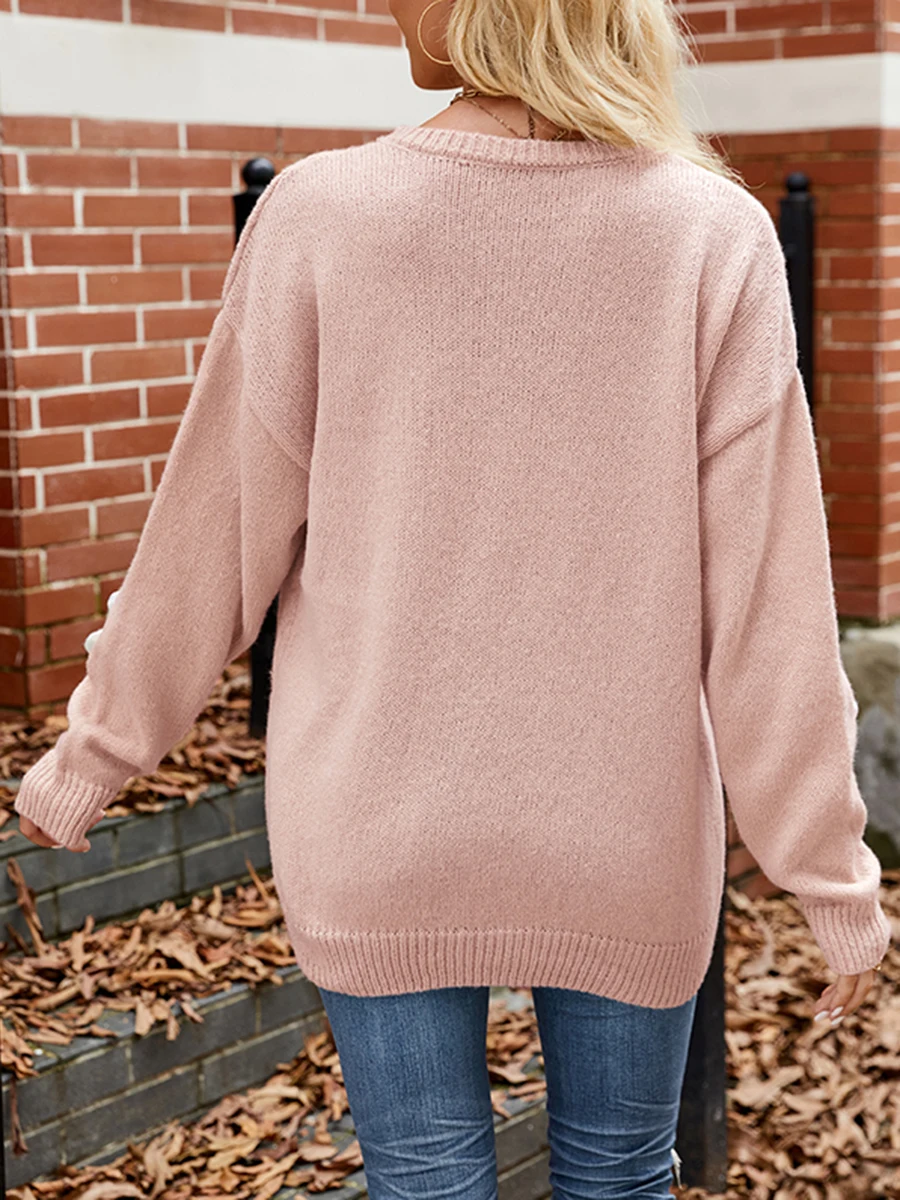 Women s 3D Flower Sweaters Fashion Long Sleeve Crew Neckline Loose Knit Pullover Tops