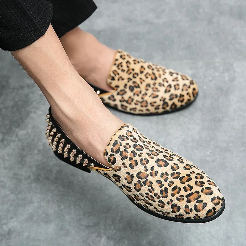 Mens Luxury Big Size 38-48 Leopard Print Formal Dress Shoes Pointed Top Evening Party Shoes for Men Stylish Boy Yellow Sneakers image 2