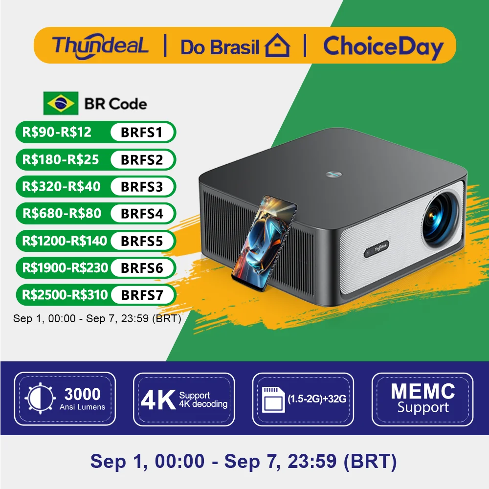 ThundeaL TD98Pro Projetor 4K Full HD Android WiFi com Keystone