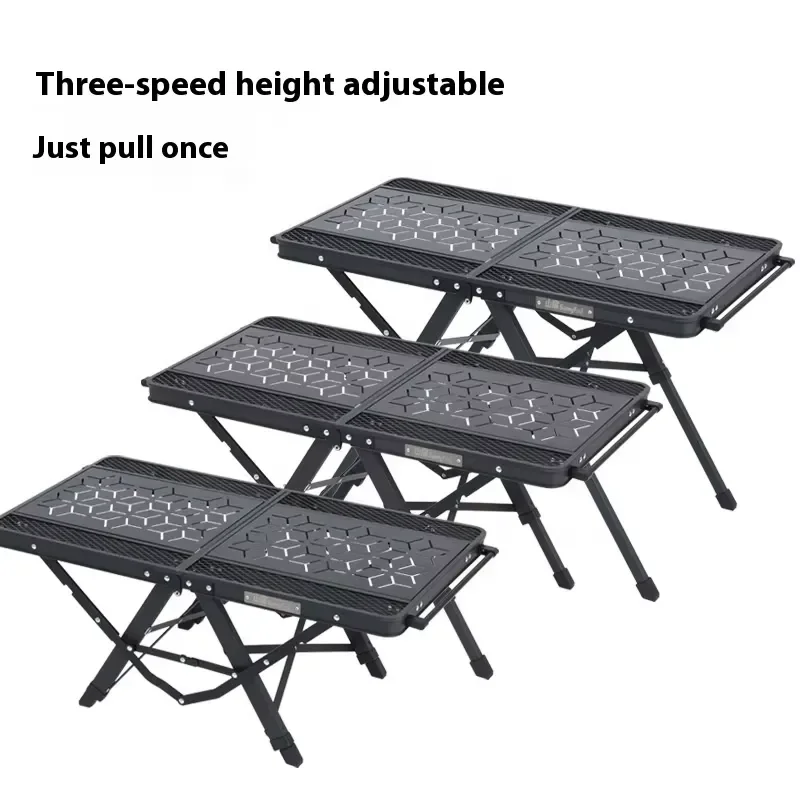 Portable Folding Camping Table with Removable Top 3 Level Adjustable Height Outdoor Picnic Desk Multifunctional Lightweight