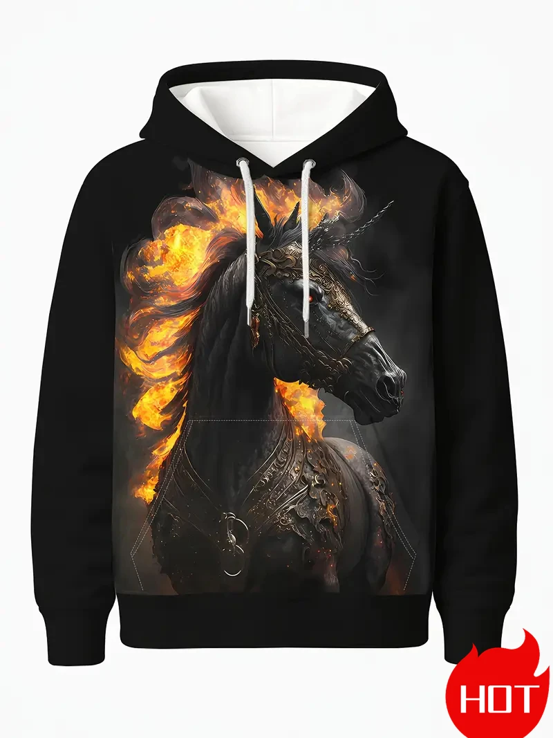 الحصان الجرافيك هوديس للرجال الخريف الشتاء الملابس ثلاثية الأبعاد طباعة بلوزات الجدة للجنسين قناع السترة البلوز Y2k الملابس #2