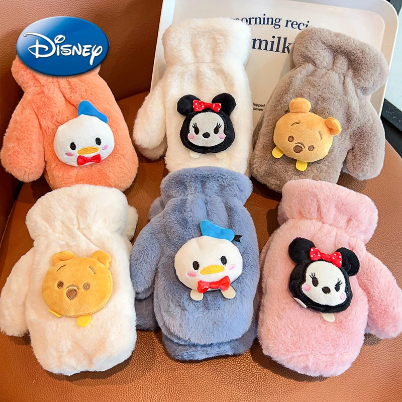 

Disney Minnie Winnie Children Cotton Gloves Cartoon Figures Cute Doll Coral Velvet Full Finger Glove Thicken Winter Warm Gifts