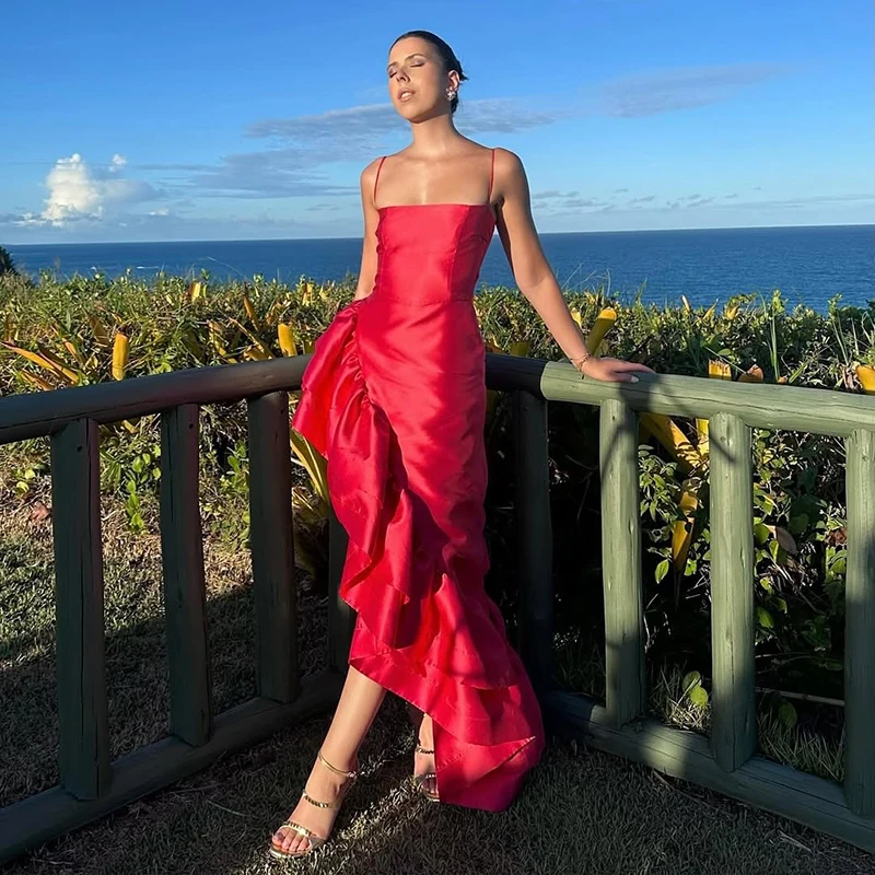 

Thinyfull Simple Mermaid Prom Evening Dresses Spaghetti Straps High Low Party Dress Sexy Maxi Cocktail Prom Gowns Customized