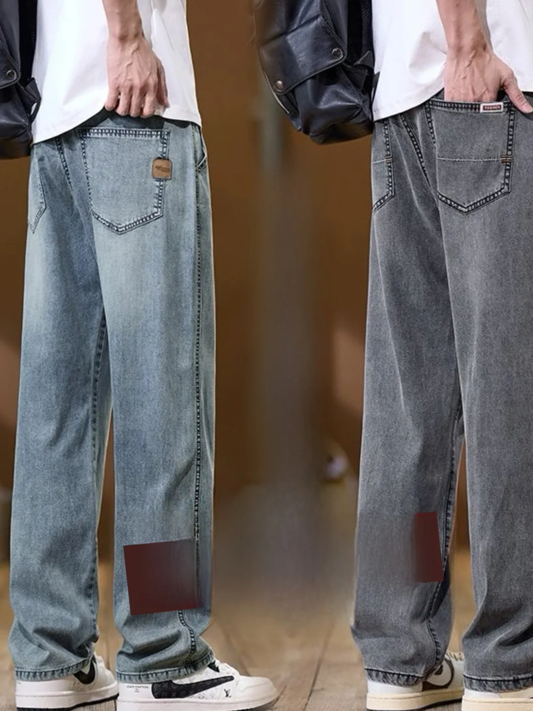 

Men's Ultra-Thin High-Elastic Ice Silk Jeans Loose Straight Casual Trendy Long Trousers Summer New Sle Wear Resistant