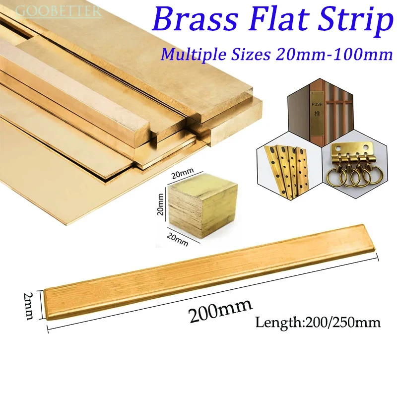 H59 Brass Square Bar, Brass Flat Bar Strip Plate, Solid Brass Stock, Multiple Sizes 20mm-100mm, Customizable