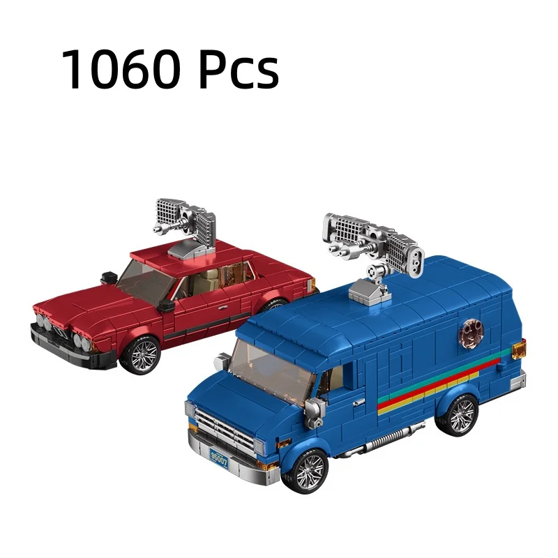 95007 80‑Style Vintage Van And Sedan Building Blocks Retro Dual Vehicle Set Removable Radar Antenna Desktop Display DIY Assembly
