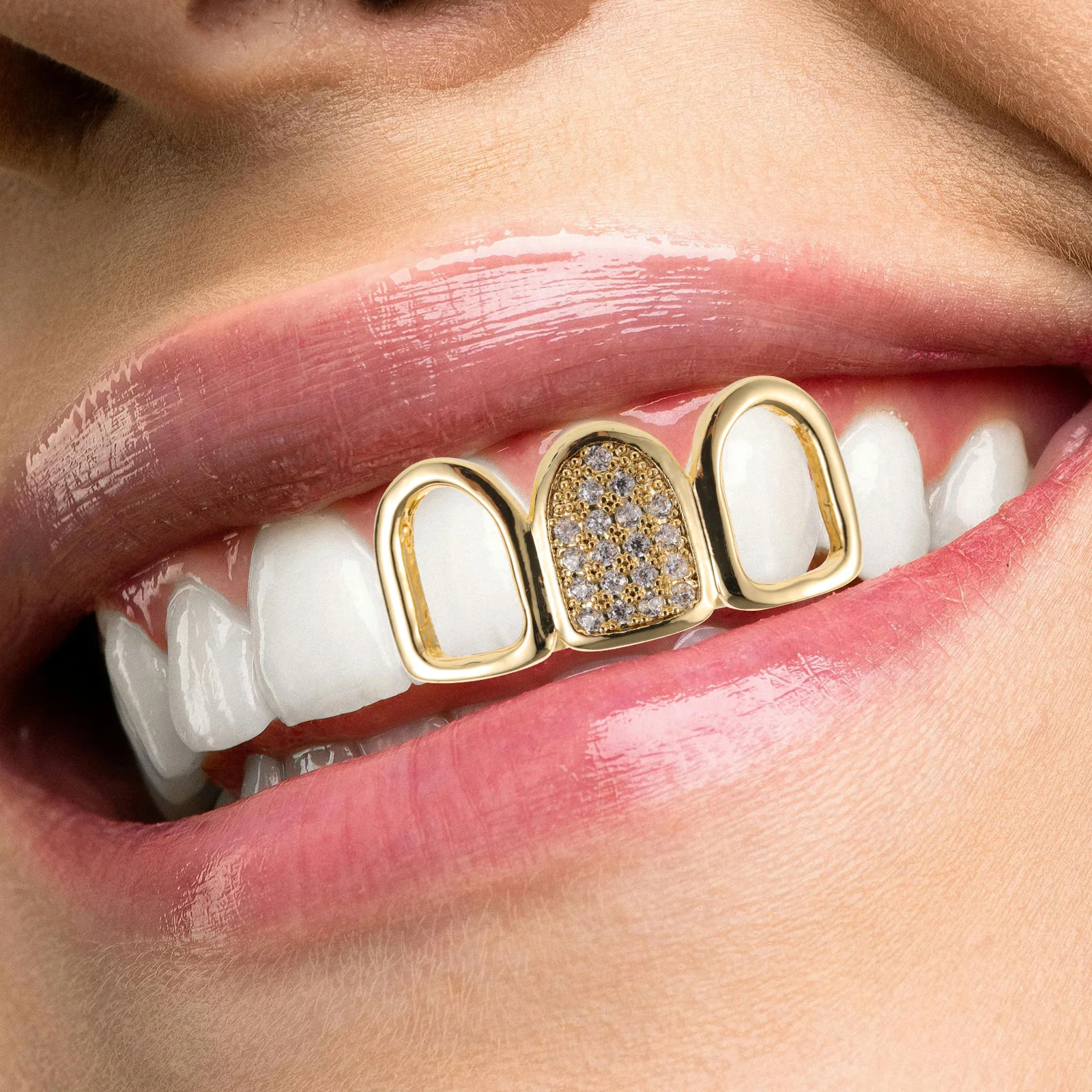 Gold Zircon Braces Grills for Tooth Prom Special Occasions Ring Jewelry Kids Charms Teeth Copper Men Pets