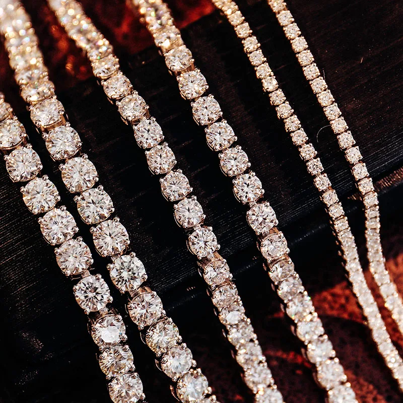 Provence 2/3/4mm lab diamond Tennis Chains Necklace For Women men 10K Solid Gold Diamond Chains Necklaces rapper Hip-Hop Jewelry