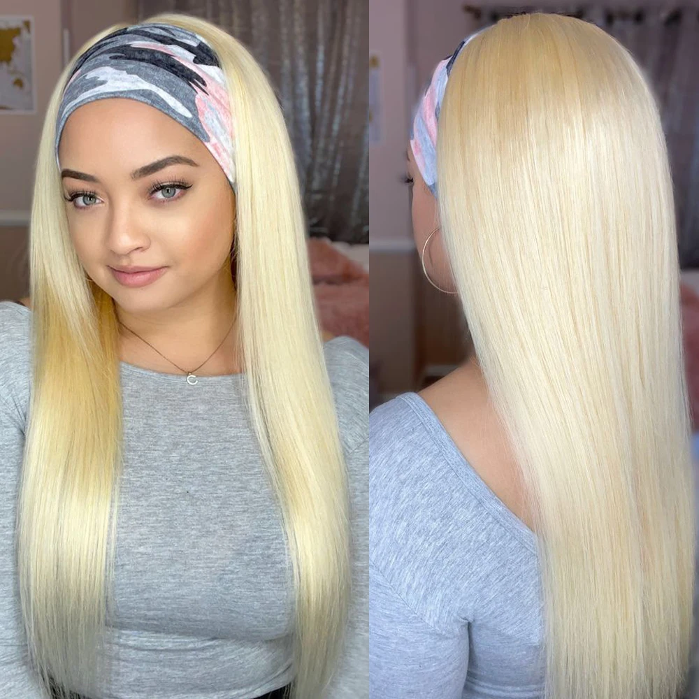 #613 Blonde Headband Wig Bone Straight Human Hair Wigs for Women 1B 613 Dark Root Blonde Remy Hair 12-30 inch No Glue MogulHair