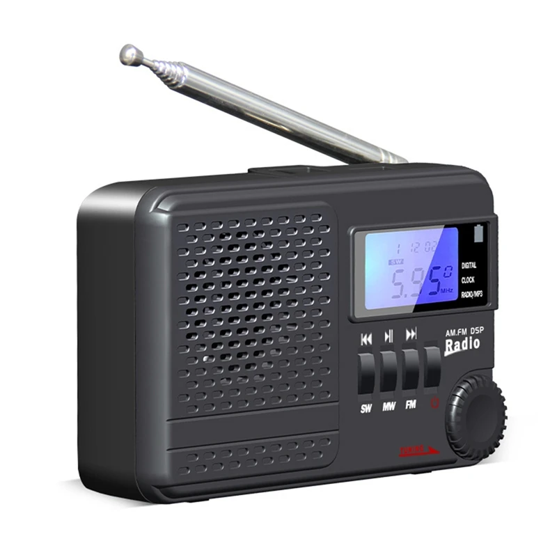 Portable AM/FM/SW Big Rechargeable Battery Operate Clock Radio with MP3,Sleep,USB Flash,Micro-SD Transistor Pocket Radio-A63M