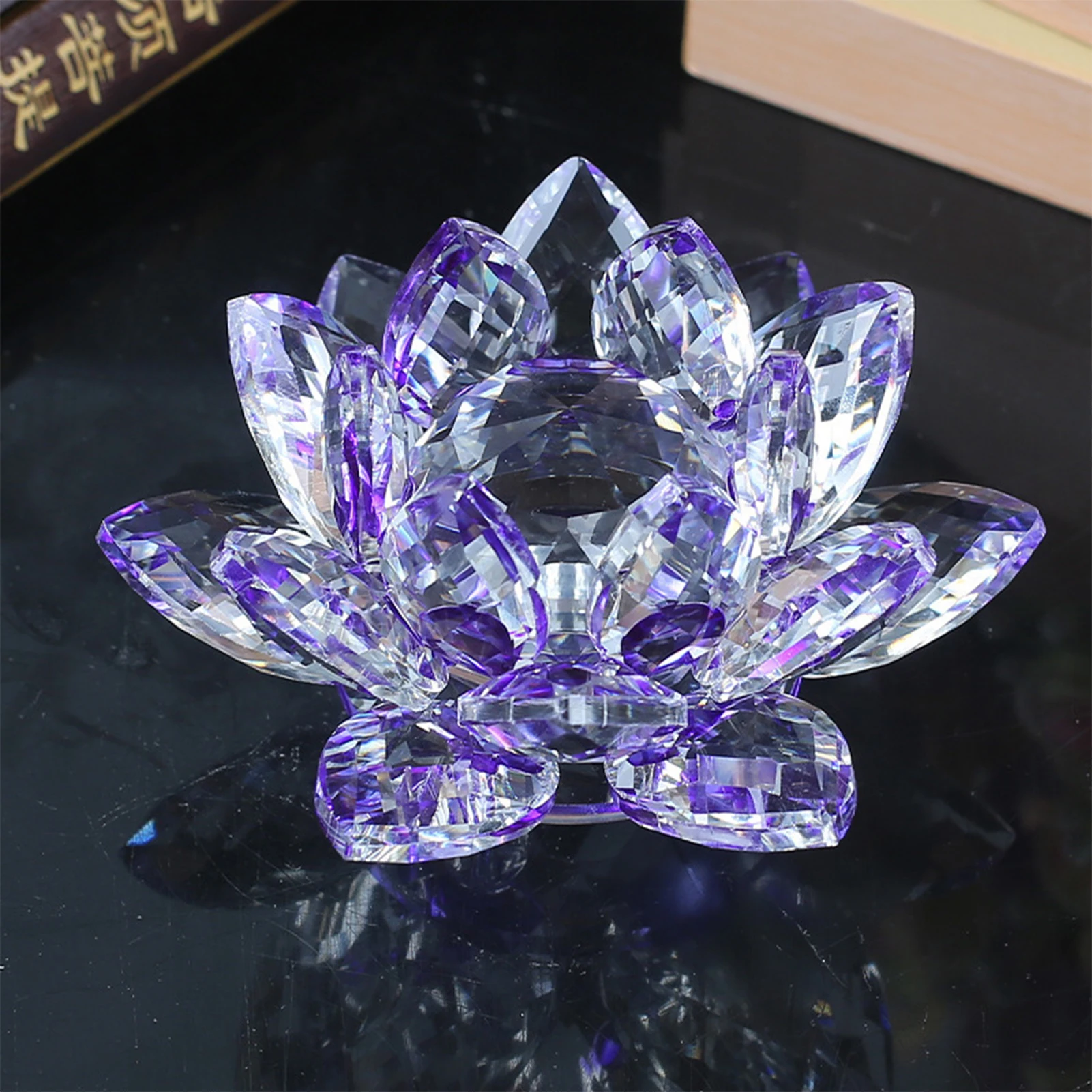 Figuras de flores de loto de cristal de 6,3/8cm, artesanías de flores, figuritas de cristal para salpicadero de coche para centro de mesa, decoración para el hogar y la Oficina