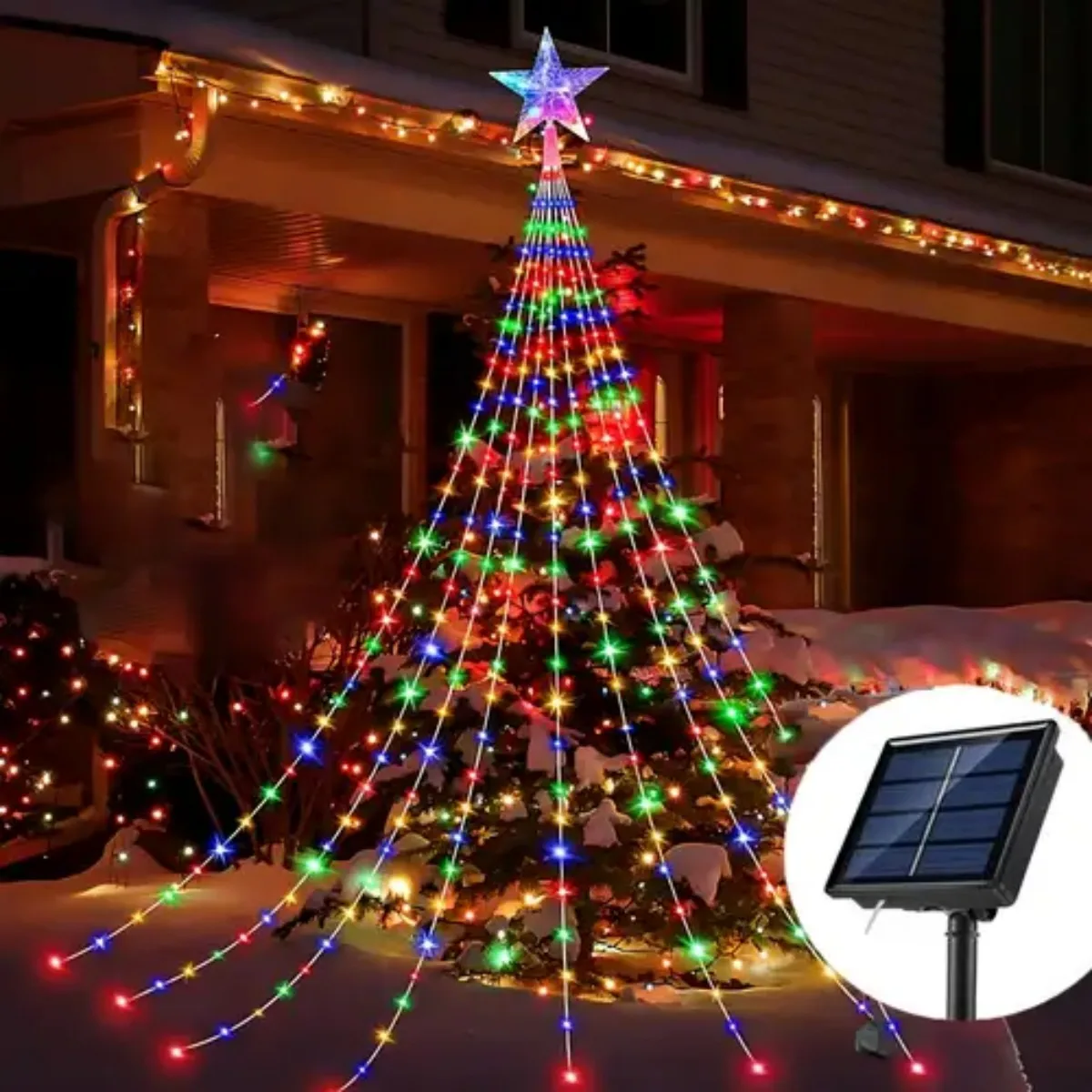 1PC Solar 198 LED Star Waterfall Lights 8 Lighting Modes Christmas Lights For Wedding Yard Party Home Holiday Xmas Decoration