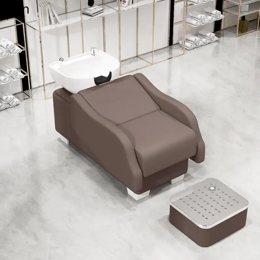 1stainless steel shampoo bed barber shop half lying shampoo bed flush hair bed