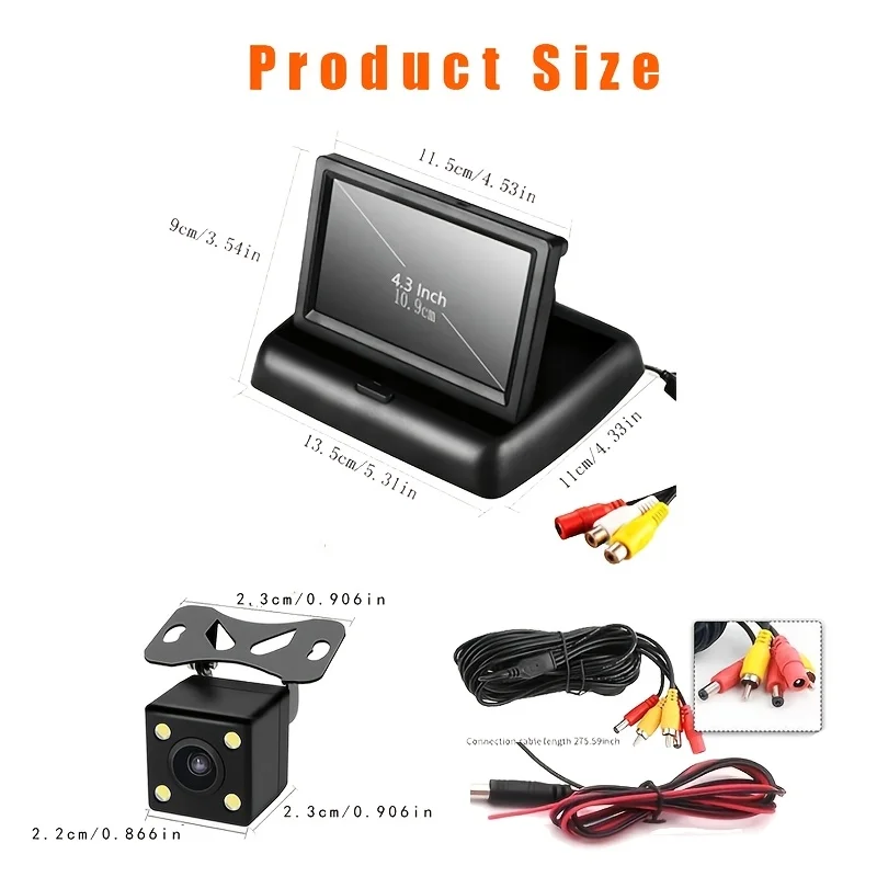 Car Reversing Camera Kit 4.3 Inch Foldable TFT LCD Monitor with Reversing Camera &  for Car SUV Truck Van RV Camper Easy Install