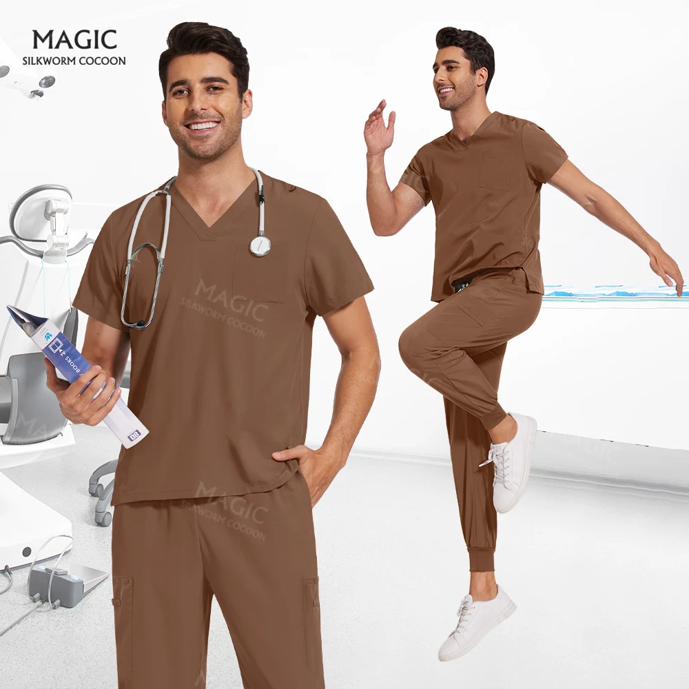 

Doctor Work Uniform Men Short Sleeved Pockets Worker Tops+jogging Pants Suit Scrub Nurse Accessories Pharmacist Uniform Workwear