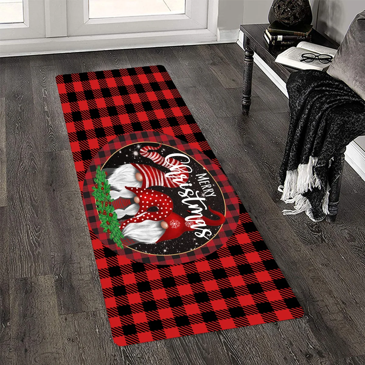 Living Room Sofa Side Kitchen Floor Mat Runner 1/2/3pcs Set Merry Christmas Gnome Buffalo Plaid Bedside Laundry Rugs