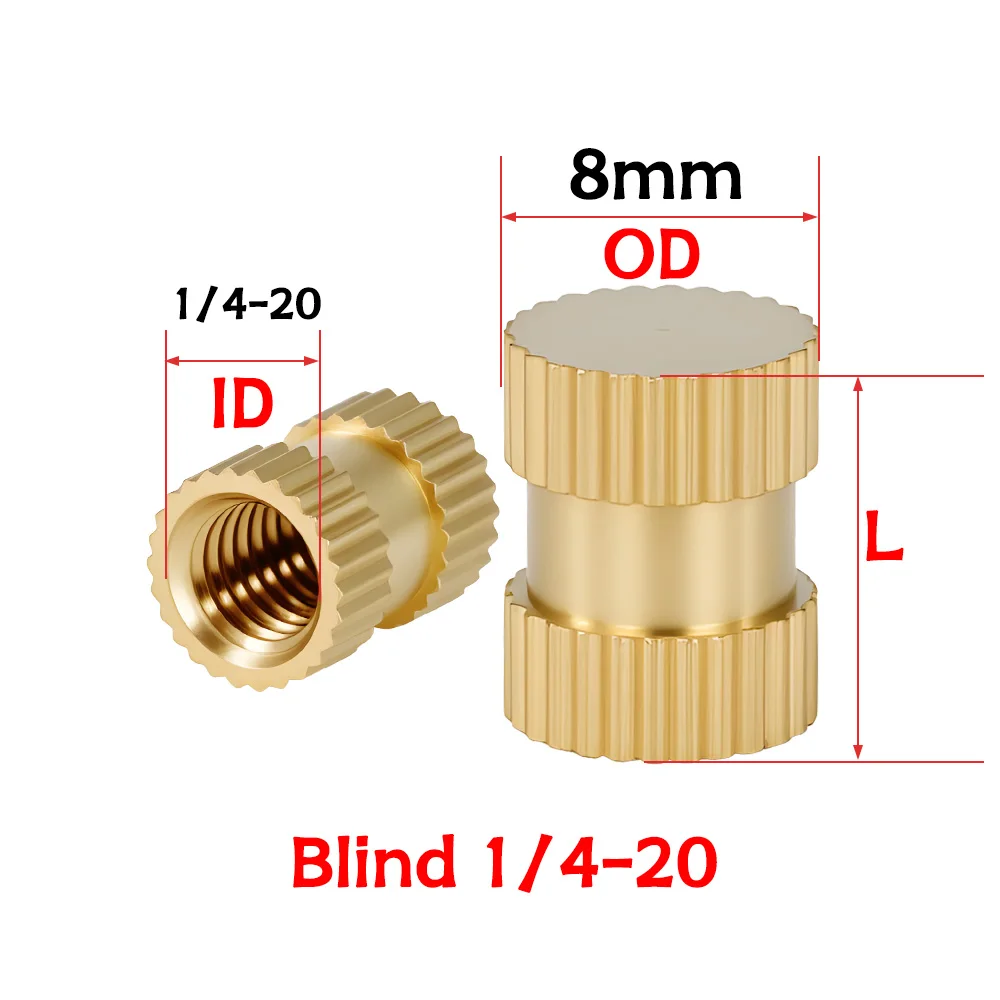 Heat Brass Insert Nut 1/4-20UNC Threaded Hot Melt Molding Injection Embed Knurled Inserts For 3d Printer Thermal Insertnut