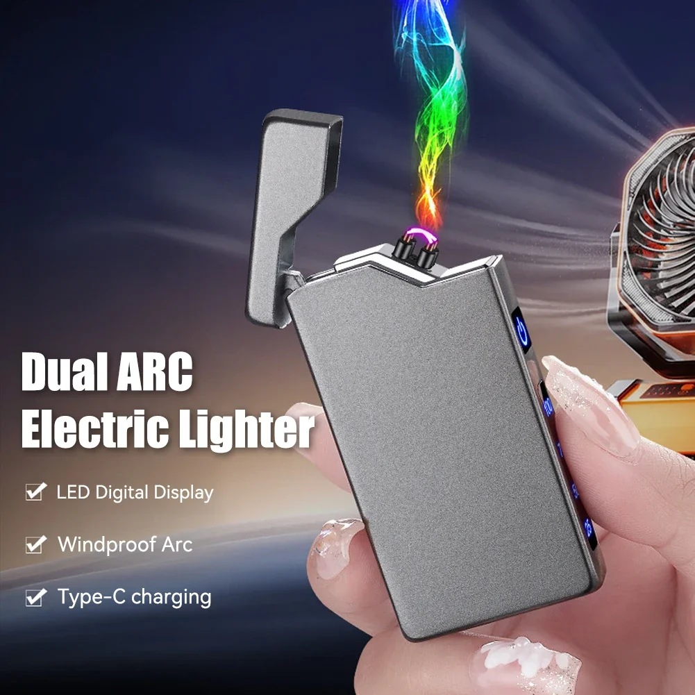 Smart Touch Dual Arc Lighter with Digital Display & USB-C Charging, Windproof Outdoor Cigarette Lighter Gift for Men