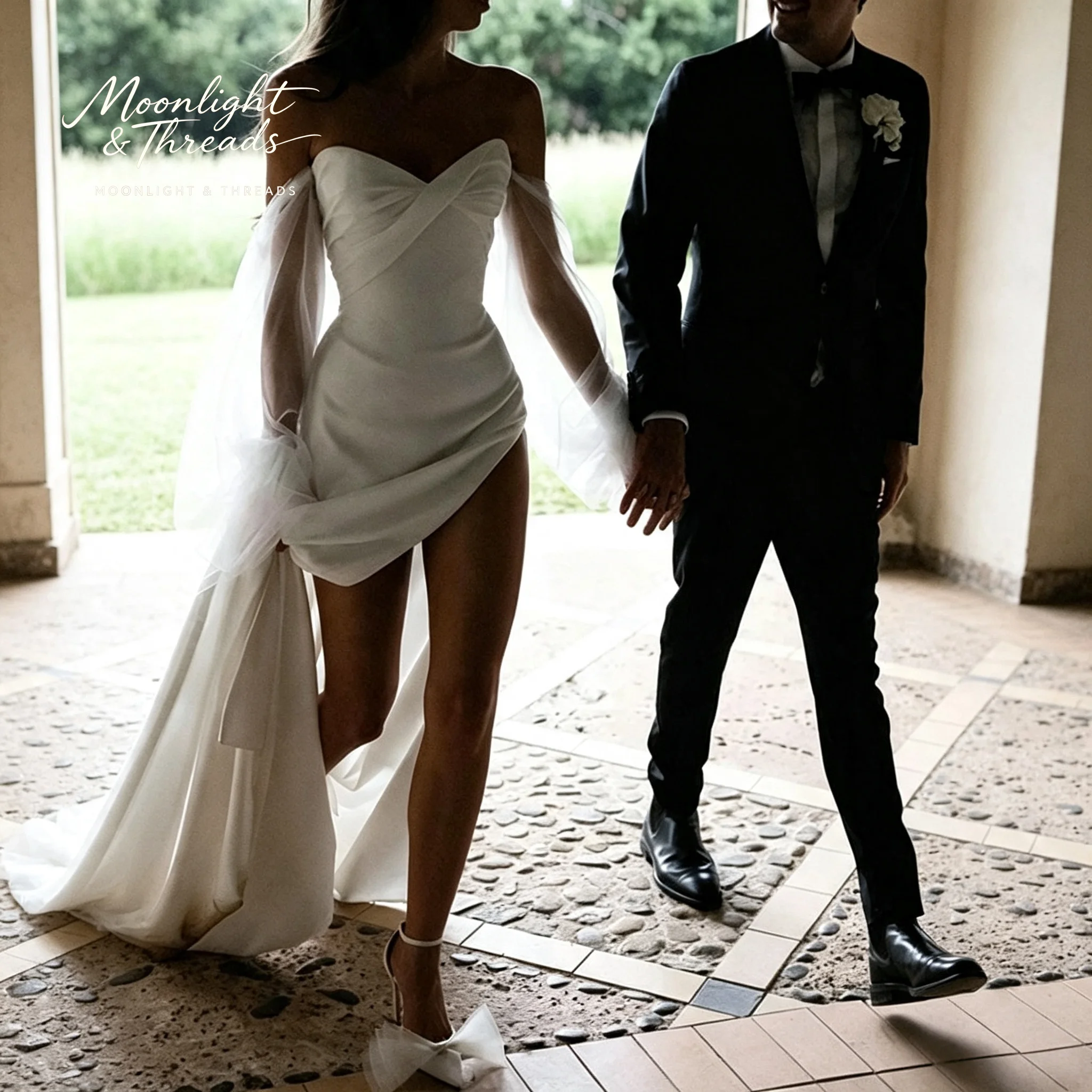 High-end summer beach chapel resort wedding dress long length strapless slit design