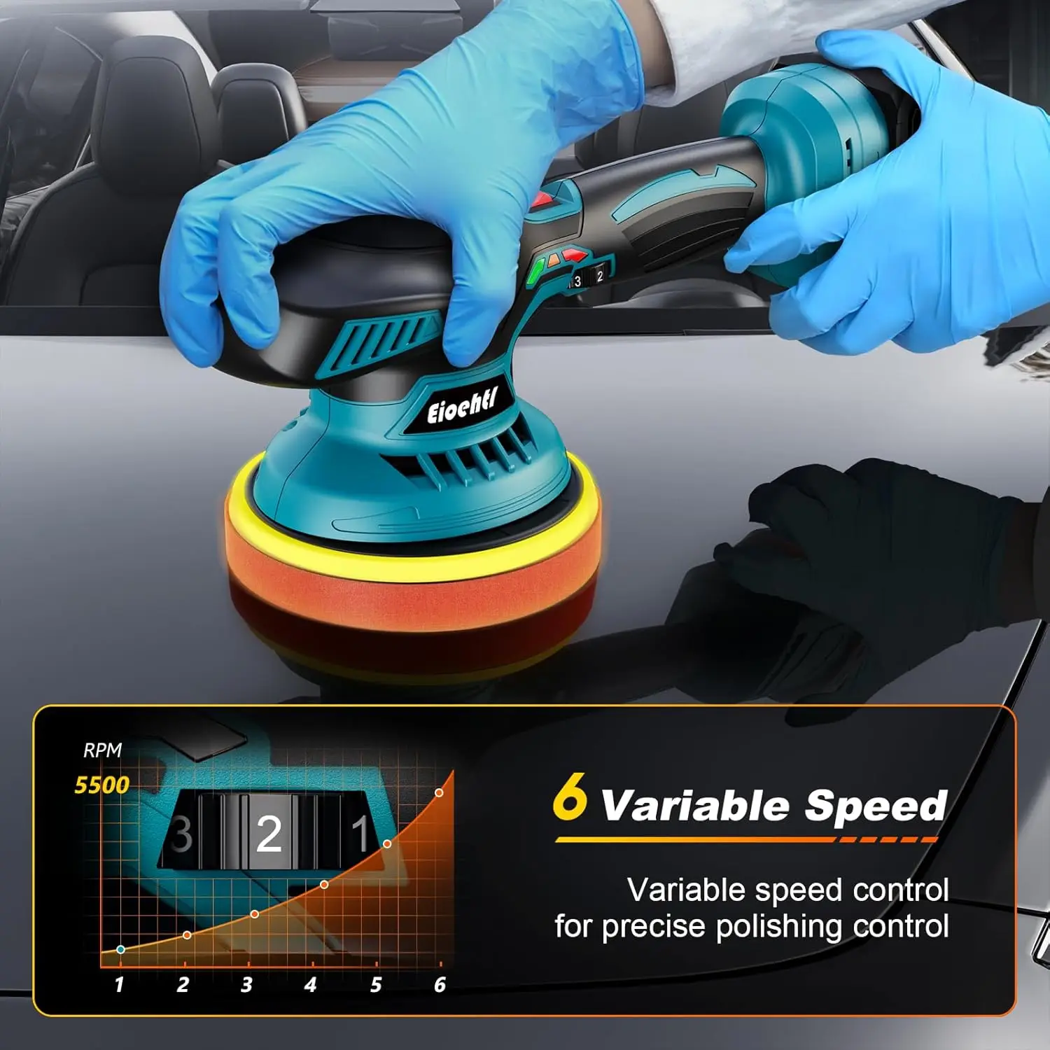 Cordless Buffer Polisher - 6 inch Car Polisher with 2pcs 21V 2000mAh Lithium Battery and 13 PCS Attachments,