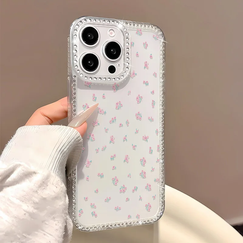 

Cute Flower Phone Case For iPhone 13 Case iPhone 17 16 Pro 14 11 12 15 Pro Air Shockproof Silicone Soft Bling Glitter Cover