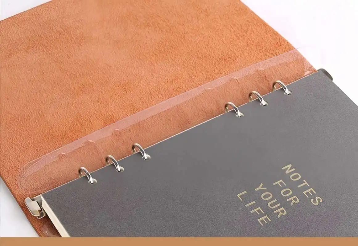 New Refillable A5 PU Leather Binder Notebook with 6-Ring Binder, 80 Pages Lined Paper & Pocket, for Writers Business Work Study