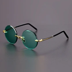 Green Natural Crystal Stone Sunglasses Man Fashion Round Rimless Glass Sun Glasses Woman Mineral Lens Retro Top Quality