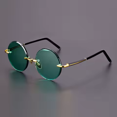 Green Natural Crystal Stone Sunglasses Man Fashion Round Rimless Glass Sun Glasses Woman Mineral Lens Retro Top Quality