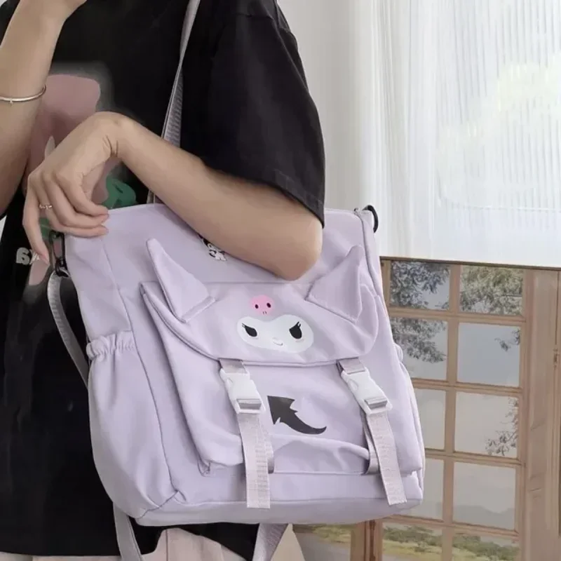 Sanrio Cartoon Schattige Kuromi Schouder Crossbody Draagtas Middelbare School En Student Canvas Tas Voor Klas Tuitionbag Waterprof