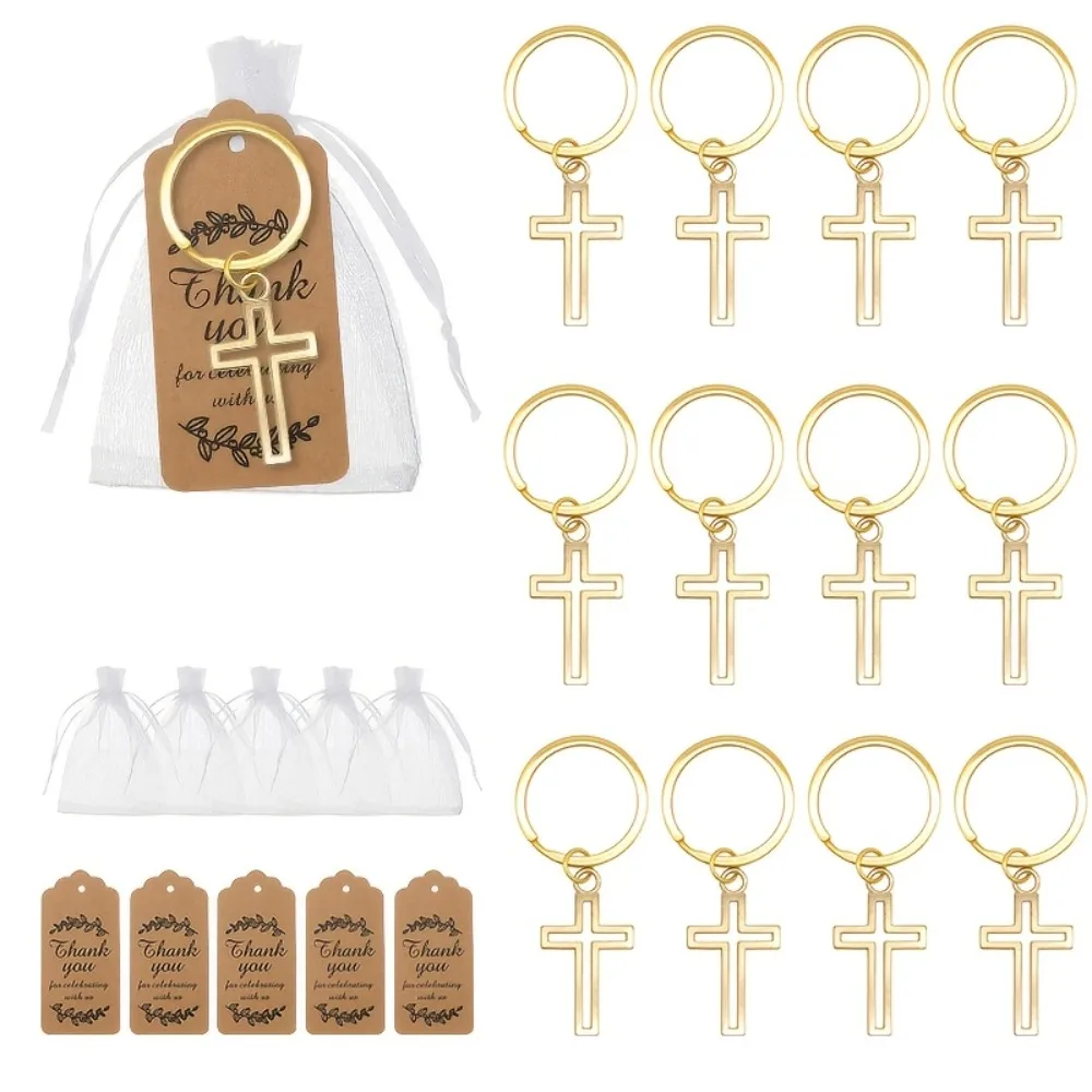 12/24/40 sets de llaveros cristianos con cruz de fe, con tarjetas y bolsas de gasa para bautizos, iglesia, cumpleaños, bodas, recuerdos para invitados